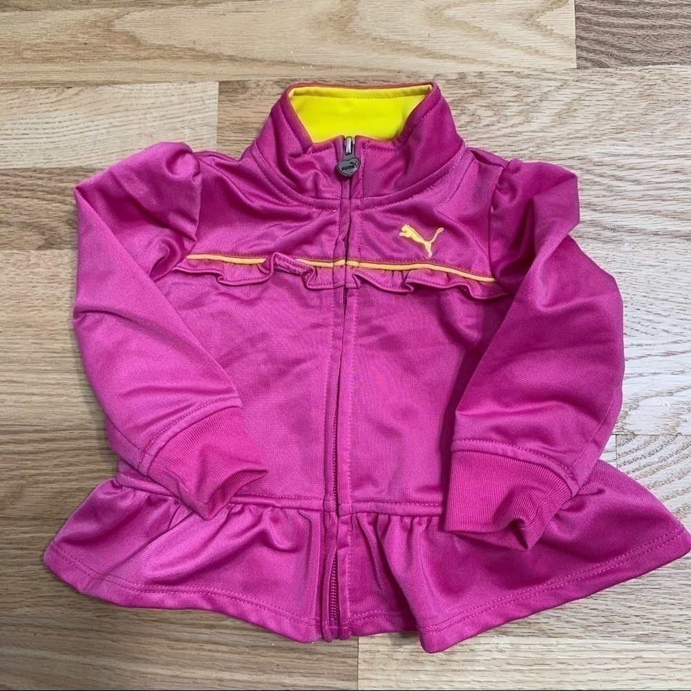 Puma Fill Zip Track Jacket 12 Months Pink Ruffle Hem - Picture 2 of 5
